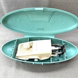 Vintage Singer Buttonholer Attachment w/ Original Turquoise Case + Plates